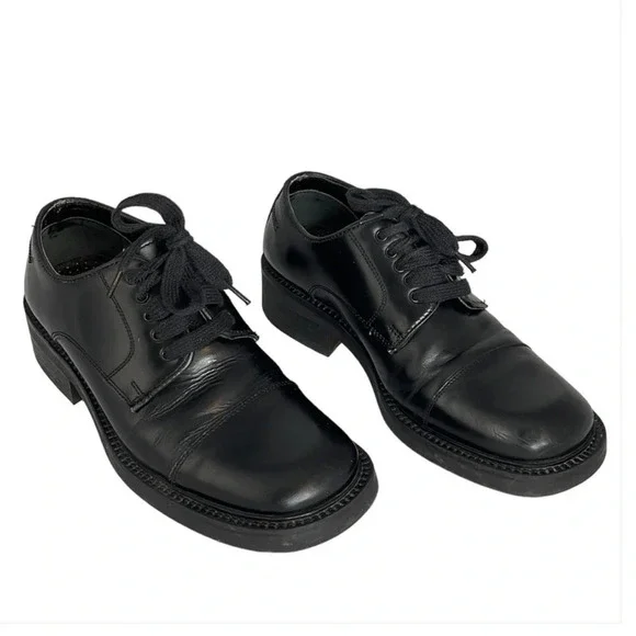 VINTAGE Monograms by Bass Mens Manny Shoe Black Leather Square Toe Lace Up  7 - Picture 2 of 13